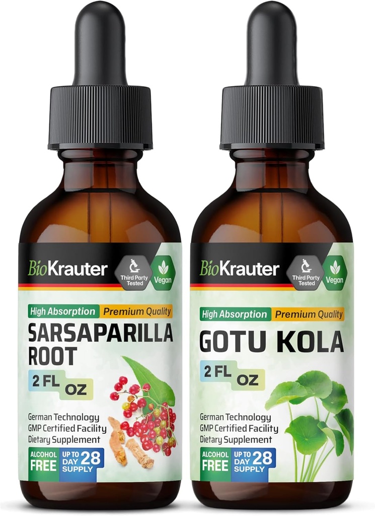 BIO KRAUTER Sarsaparilla Tinkture 2 Fl. Oz. & Gotu Kola Tinkture 2 Fl. Oz.