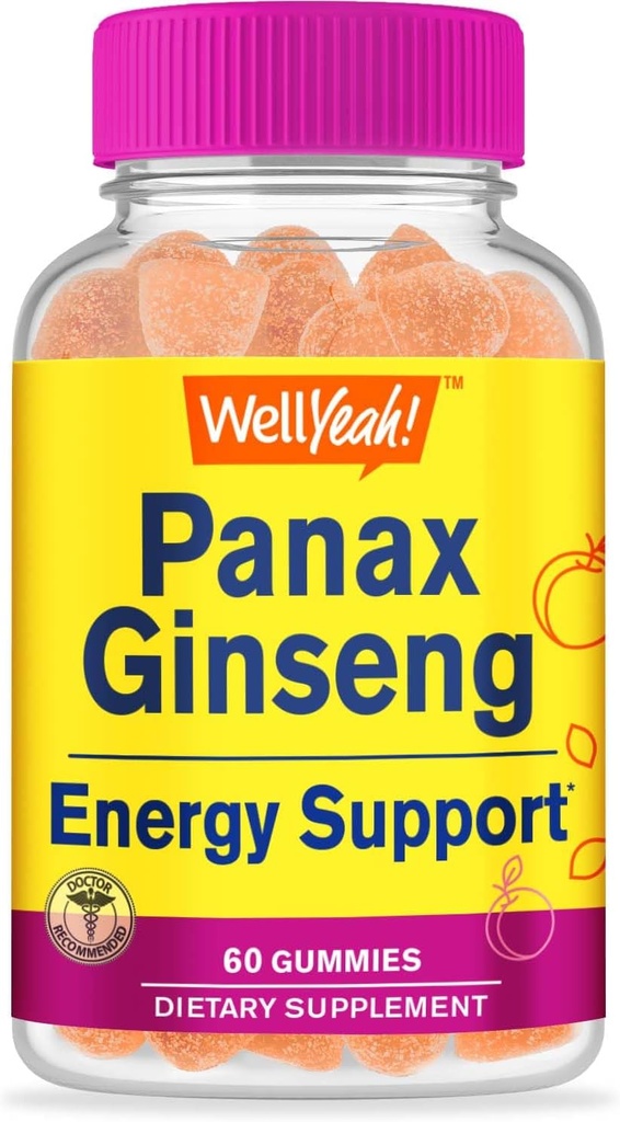 Panax Ginseng Gummies - 96mg Panax Ginseng Root Extract per Serving - Non-GMO, naravne arome, Vegan, Gluten-free, Nut-free - 60 Count
