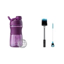 BlenderBottle SportMixer Shaker steklenica kot nalašč za stresanje beljakovin in pred vadbo, 20-ounce, Plum & 2-v-1 Shaker steklenica in slama čiščenje čopič, 1 pakiranje, siva