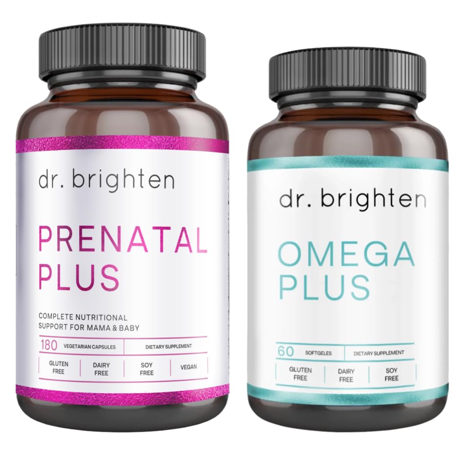 Dr. Brighten Prenatal Plus in Omega Plus paket za nosečnice ali doječe matere, Non-GMO, No Gluten, No Soy