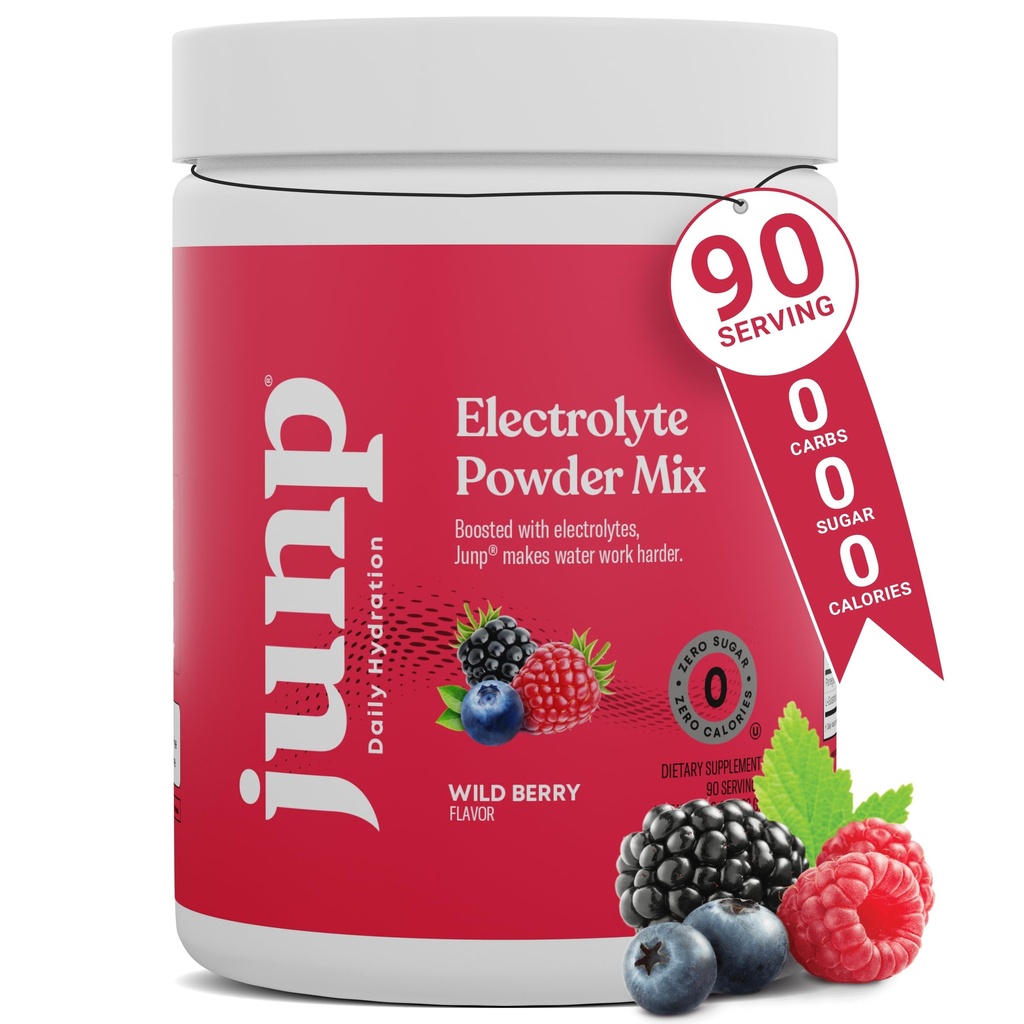 JUNP elektroliti v prahu brez sladkorja brez ogljikovih hidratov, sadne arome iz divjega jagodičja Keto Electrolyte Drink Mix - Kalijev in sol Hidracija v prahu elektroliti, brez kalorij sladkor brez elektrolita v prahu, 90 servingi