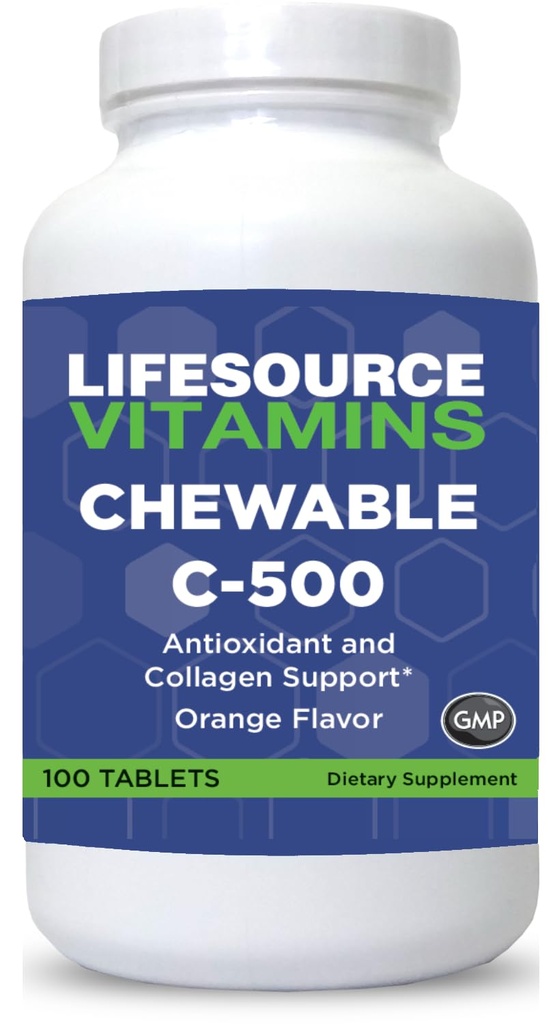 Vitamini LifeSource Vitamin C 500 mg - 100 žvečljive tablete - neverjetno oranžna aroma - sladkan w/Stevia