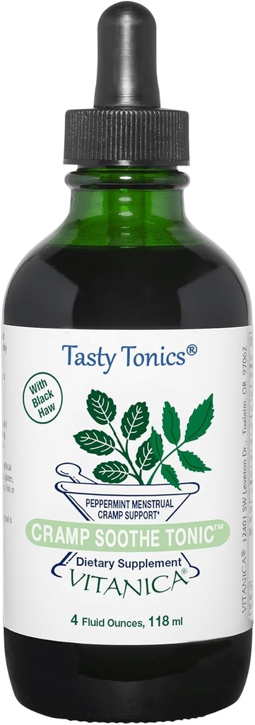 Vitanica Cramp Soothe Tonic, Dr Formulirane Menstrual Cramp Podpora, s črno Haw Bark, Valerian Root, Ginger Root, in Garrya Herb, Alkohol brez, Vegan, 4 Ounce- Pro Logo