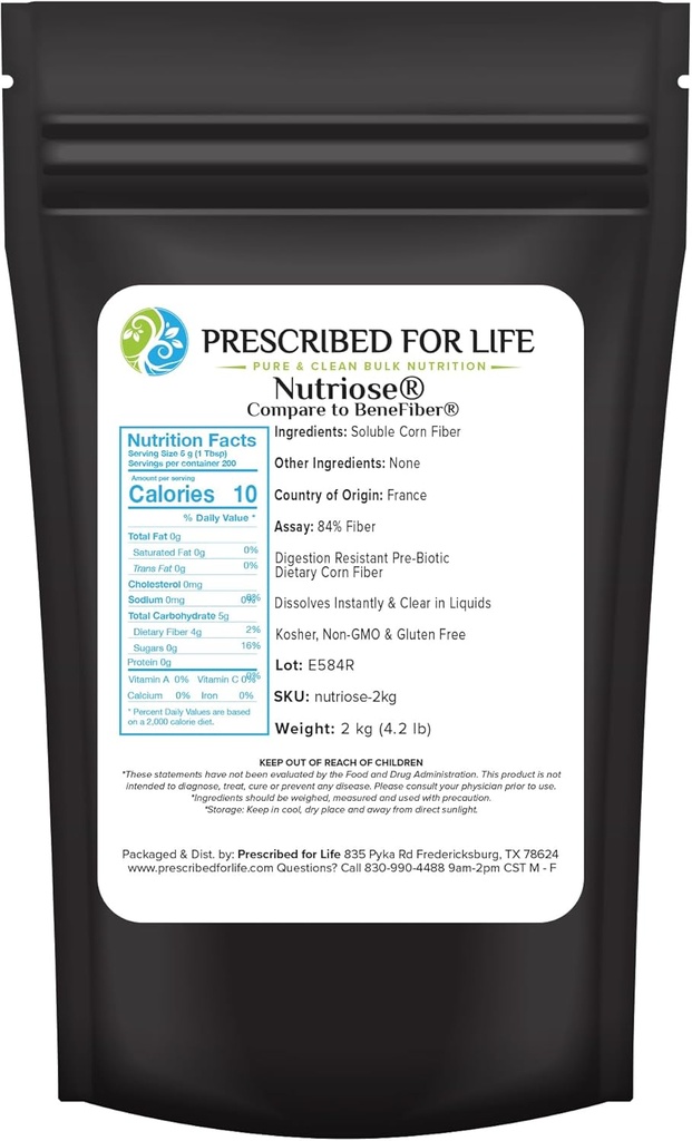 Predpisano za življenje Nutrioza v prahu, Naravne Fiber dodatek, Prebiotična topena koruzni fiber za odrasle, Gluten prost, Vegan, Non GSO (2kg / 4.4lb)