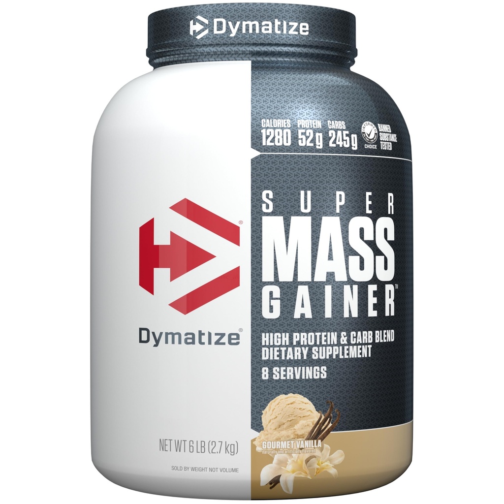 Dymatize Super Mass Gainer Protein Powder, Gourmet Vanilla, 52g Protein, 1g Kreatin, 1280 Kalorije, 10,7g BCAA, 245g ogljikovih hidratov, vsebuje sirotkin prašek, izolat in kazein (8 servirjev)