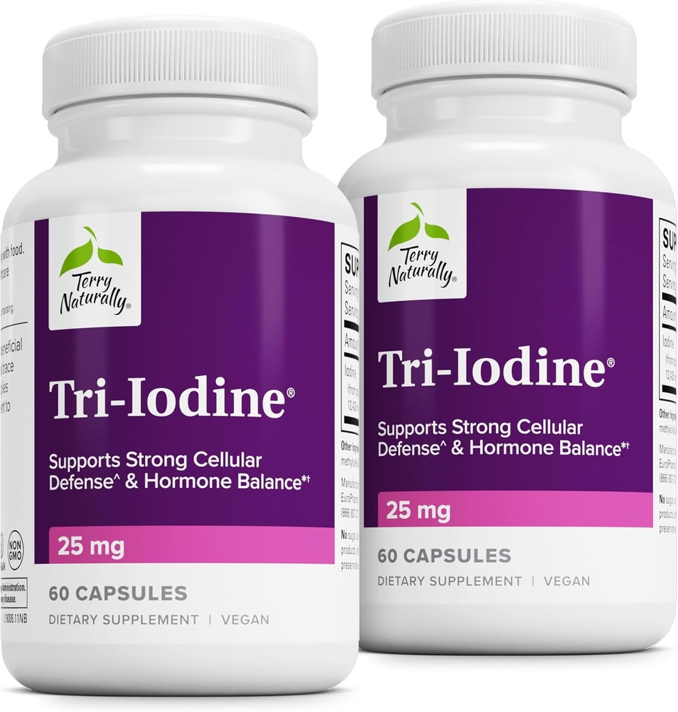 Terry Seveda Tri-Iodine - prehranska dopolnila za podporo zdravju dojk in prostate - Zdrava funkcija ščitnice Dopolnilna pomoč - 25 mg, 60 kapsul, 2 pakiranji