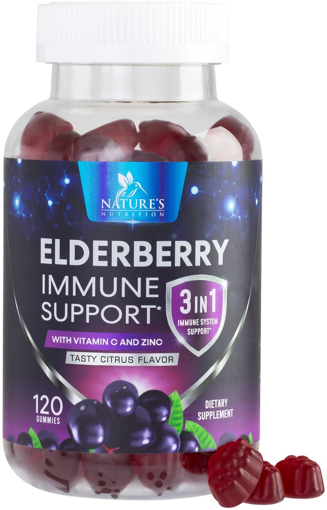 Bezgove jagode z vitaminom C, D3 in cink - Imunska podpora Gummy za otroke in odrasle, Black Elderberry Extract Gummy Imune Health Supplement, Black Elder Berry Vitamin - 120 Gummies