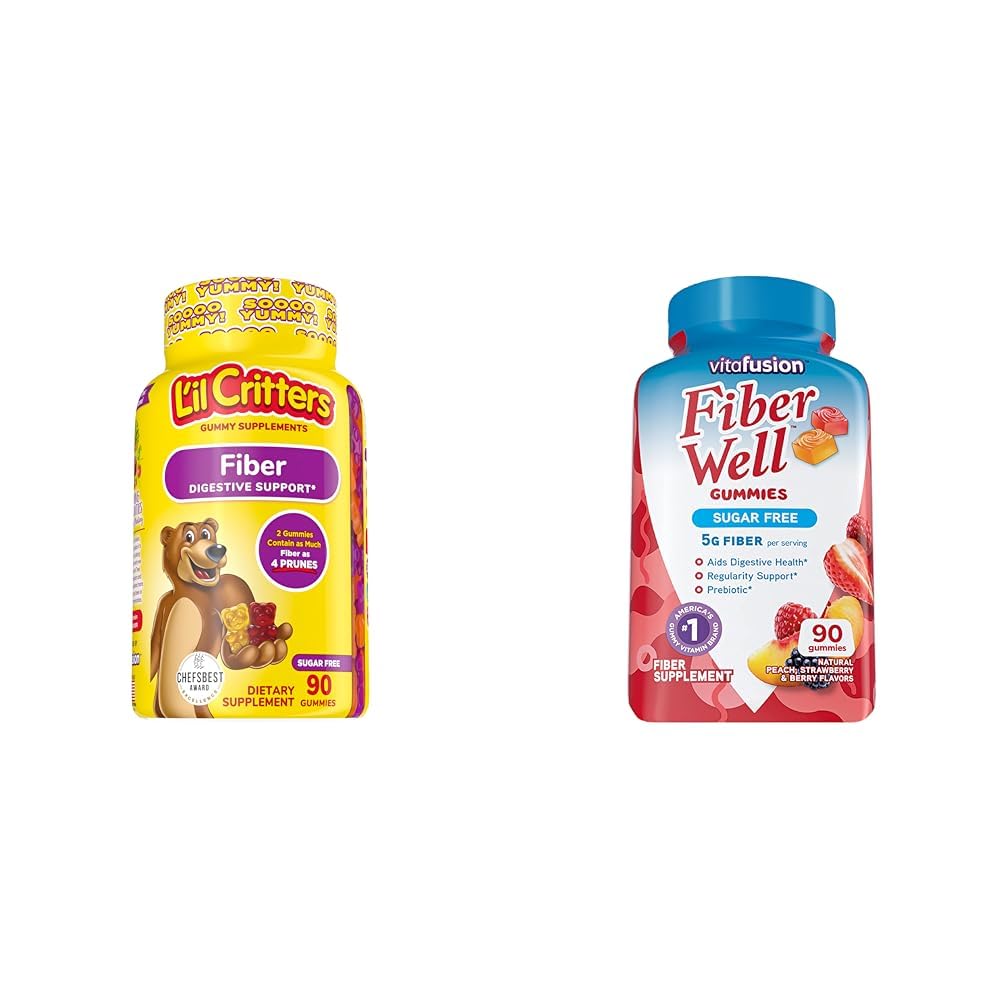 L’il Critters Fiber Daily Gummy dodatek za otroke, za digestivno podporo & Vitafusion Fiber dobro sladkor brez vlaknin dodatek, Breskev, jagode in BlackBerry arome dodatki, 90 Count