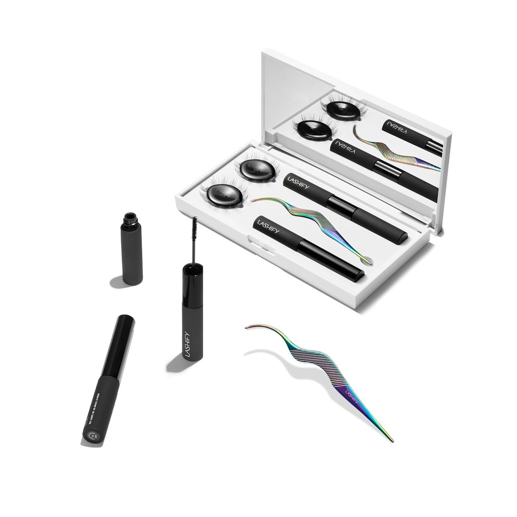 Lashify Control Kit - kompletno DIY Eye Lash Starter Set - Ojačati Gossamer Black 10mm, 12mm, Bela potovalna primera, Petite Wand