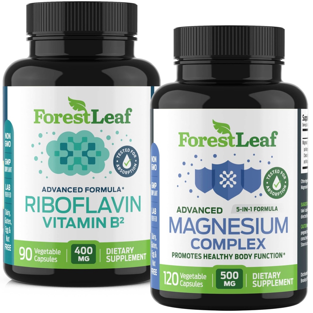GozdLeaf Riboflavin & Magnezij Migrena dodatek - Riboflavin 400mg za glavobol Relief - Ultimate Magnezij paket z B2 Vitamin 400mg za glavobol Migrena Relief kapsule