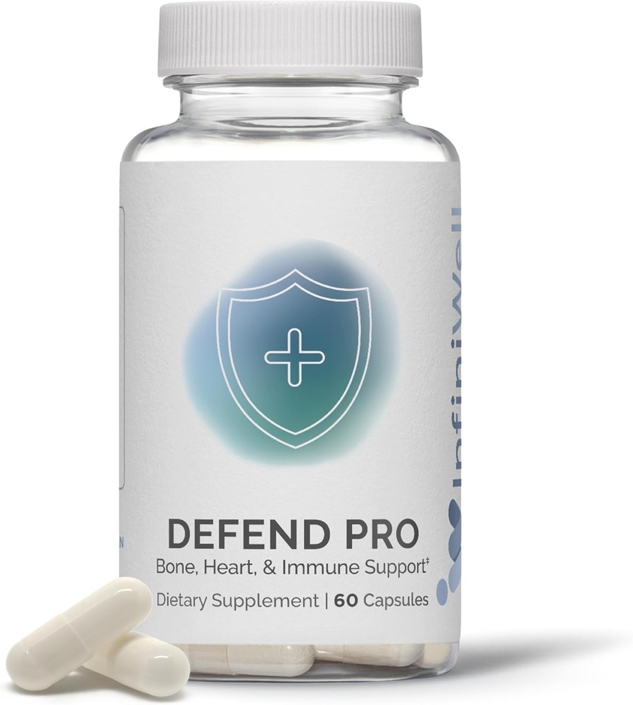 InfiniWell Defend Pro Bone & Immune Support Supplement - Vitamin A, D3 & K2 Supplement - Biološka na voljo, Aktivna hranila - 250mcg VIT D - Aid Bone Jakost, zdravje srca & več (60 kapsul)