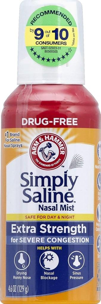 Preprosto Saline Adult Nasal Mist, Alergy & Sinus Relief, Dodatna moč, 4.6 Fl Oz,Več barv
