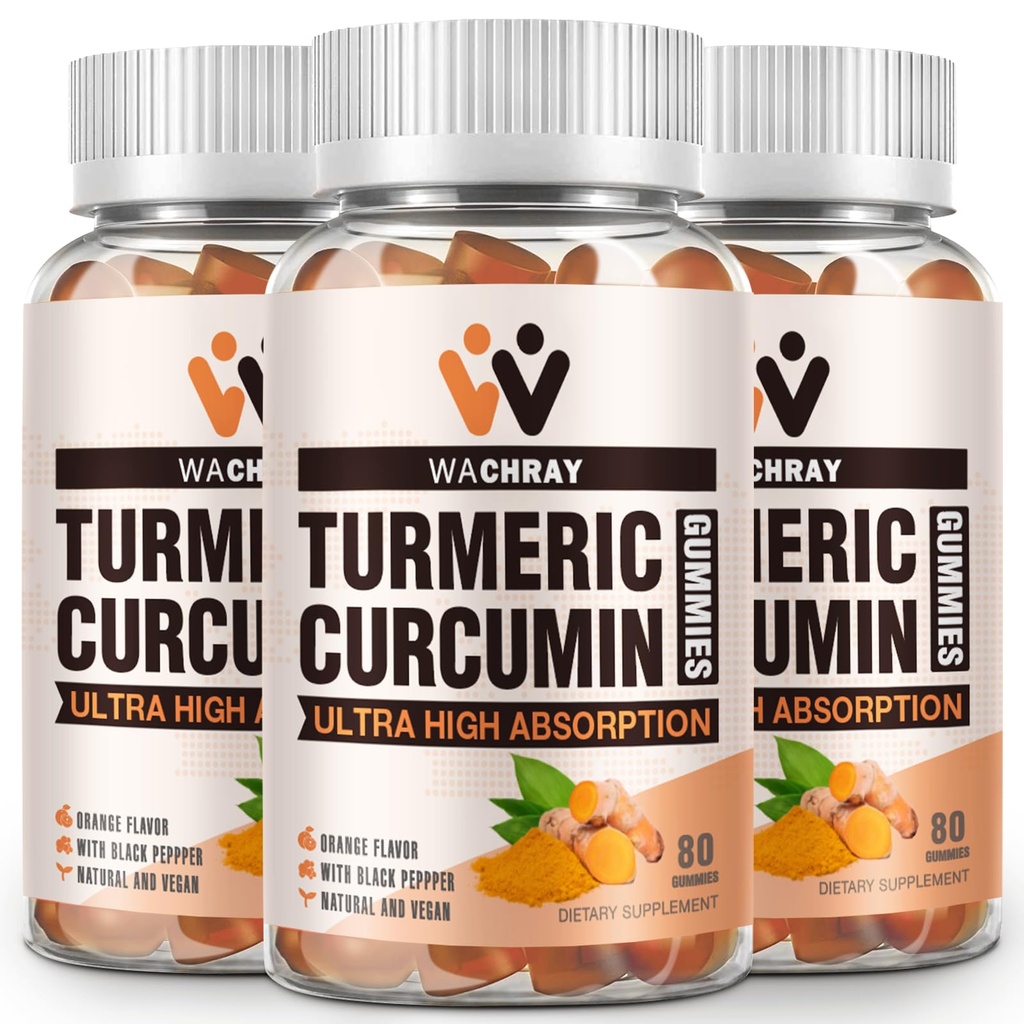 Kurkumin Gumiji z ingverjem in črnim poprom Ekstrakt - 3 Pack Tumeric Gummy dopolnila za bolečine Vnetje Skupno Hujšanje Zdravstvena podpora - Vegan, Organic, Gelatin-free - za odrasle in otroke
