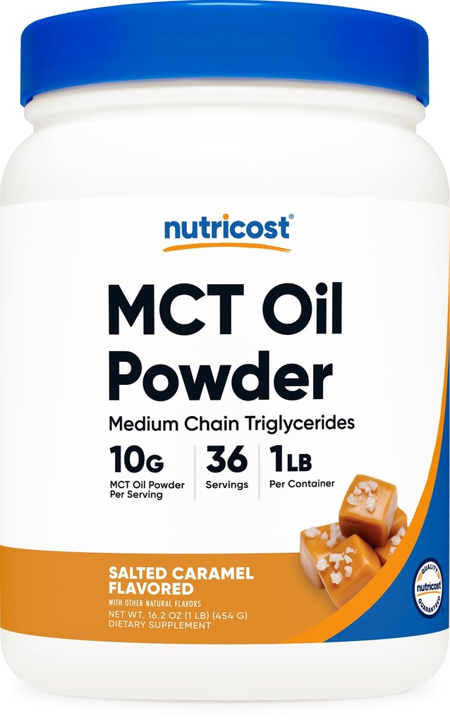 Nutricost Premium MCT Oil Powder (1 LB) (Salted Carmel) - Najboljši za Keto, Ketosis, in Ketogene Diete - Ne-GMO in Gluten brez, srednje verige triglicerid