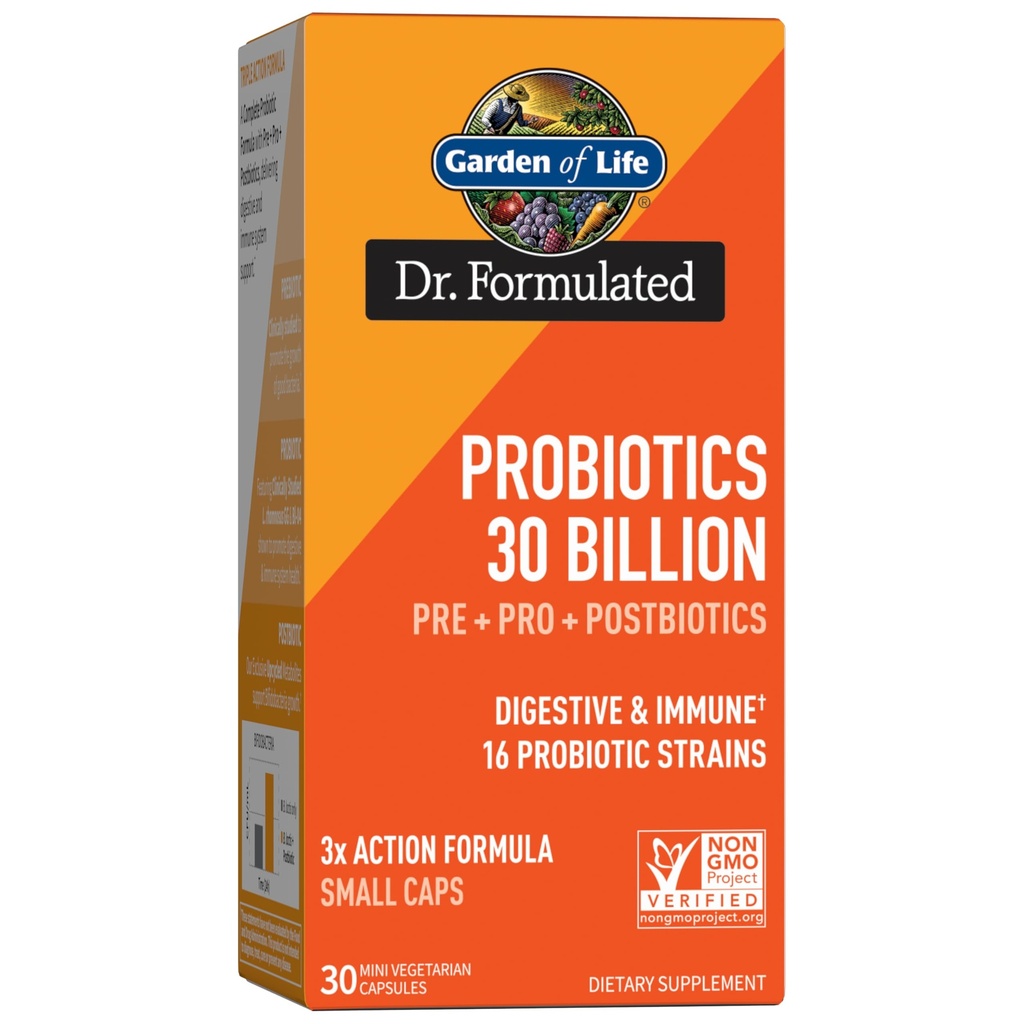Vrt življenja Dr Oblikovani probiotiki 30 milijard CFU Pre + Pro + Postbiotiki za moške in ženske Prebavne in imunske podpore, Krompir, Acacia, Postbiotični Metaboliti, 30 Mini vegetarijanske kapsule