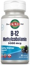 KAL Vitamin B-12 Metilkobalamin Lozenges 5000mcg, Zdrava energija, Presnova, Živčevje in podpora rdečih krvnih celic,* Optimalna absorpcija, naravna aroma Acai, Vegan, Brez sladkorja, 60 Serving, 60 Lozenges
