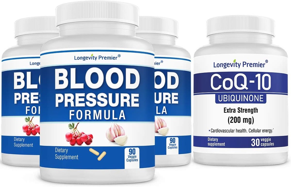 [BP vrednost paketa] Dolgoživost Krvni tlak Formula 90 kapice x 3 steklenice z 1 brezplačno steklenico CoQ10 [30 kapice]