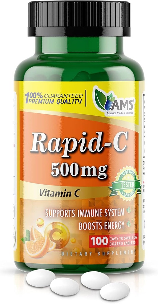 Amerika Medic & Science Rapid-C 500mg dodatek - Vitamin C za energetsko okrepitev, Podpora imunskega sistema, Anti-oksidant
