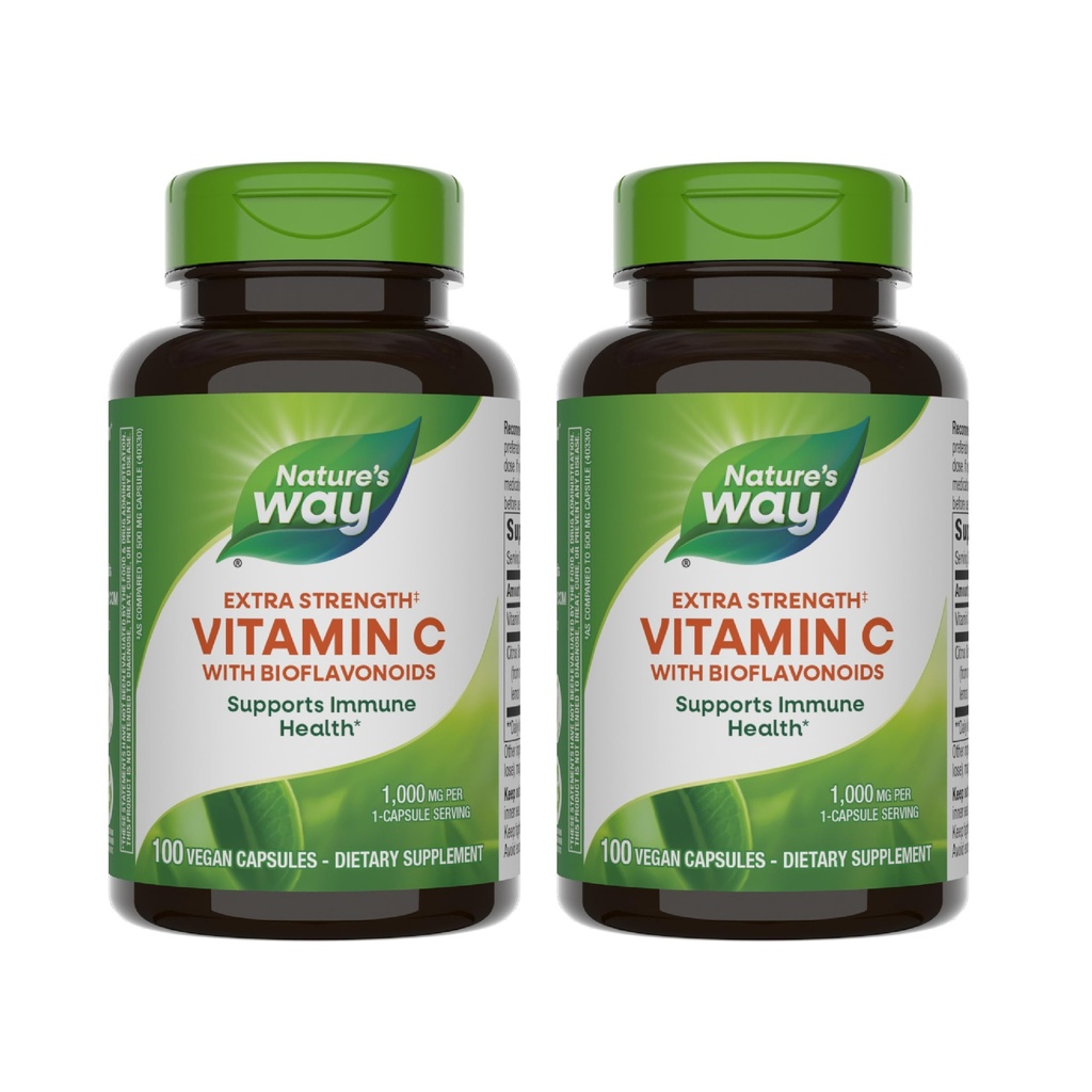 Naravni način Vitamin C z bioflavonoidi - ekstra jakost - 1 g Vitamin C kot askorbinska kislina - Citrus Bioflavonoidi - za imuno podporo* - Gluten Free & Dairy Free - 100 kapsul (2 pakiranji)