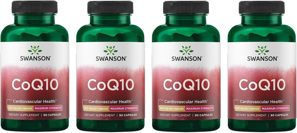 Swanson CoQ10 Kardiovaskularna energija za možgane in zdravje srca Podpora za antioksidant 200 mg 90 kapsul (4 pakiranja)