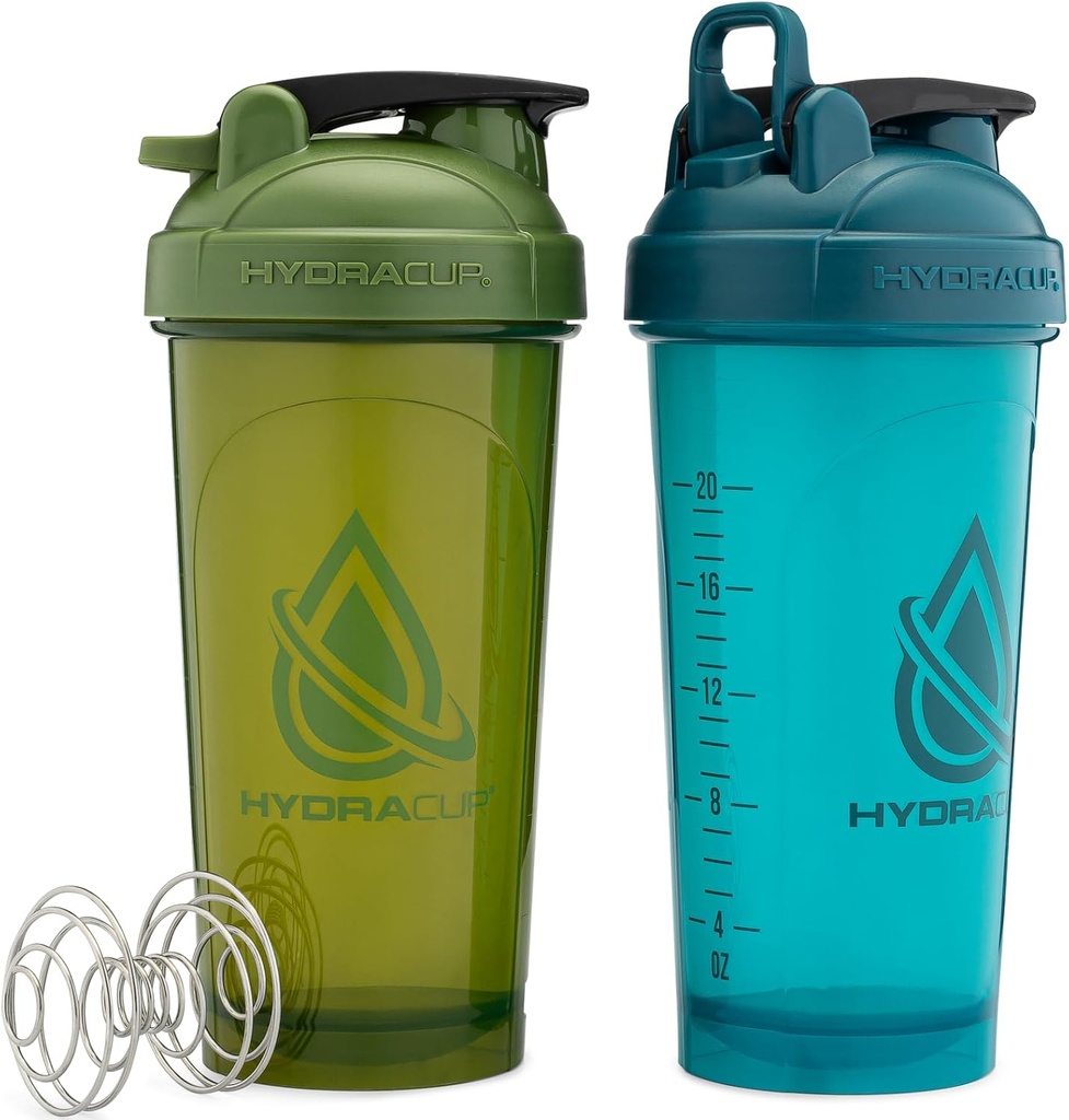 Hydra Cup ProFlow [2 paket] 28 oz Shaker steklenice za stresanje beljakovin, Shaker pokali z žogico Blender Whisk, Shaker steklenica z ročajem, potovanje v akcijo, BPA brezplačno (zelena & modra, 2 paket)