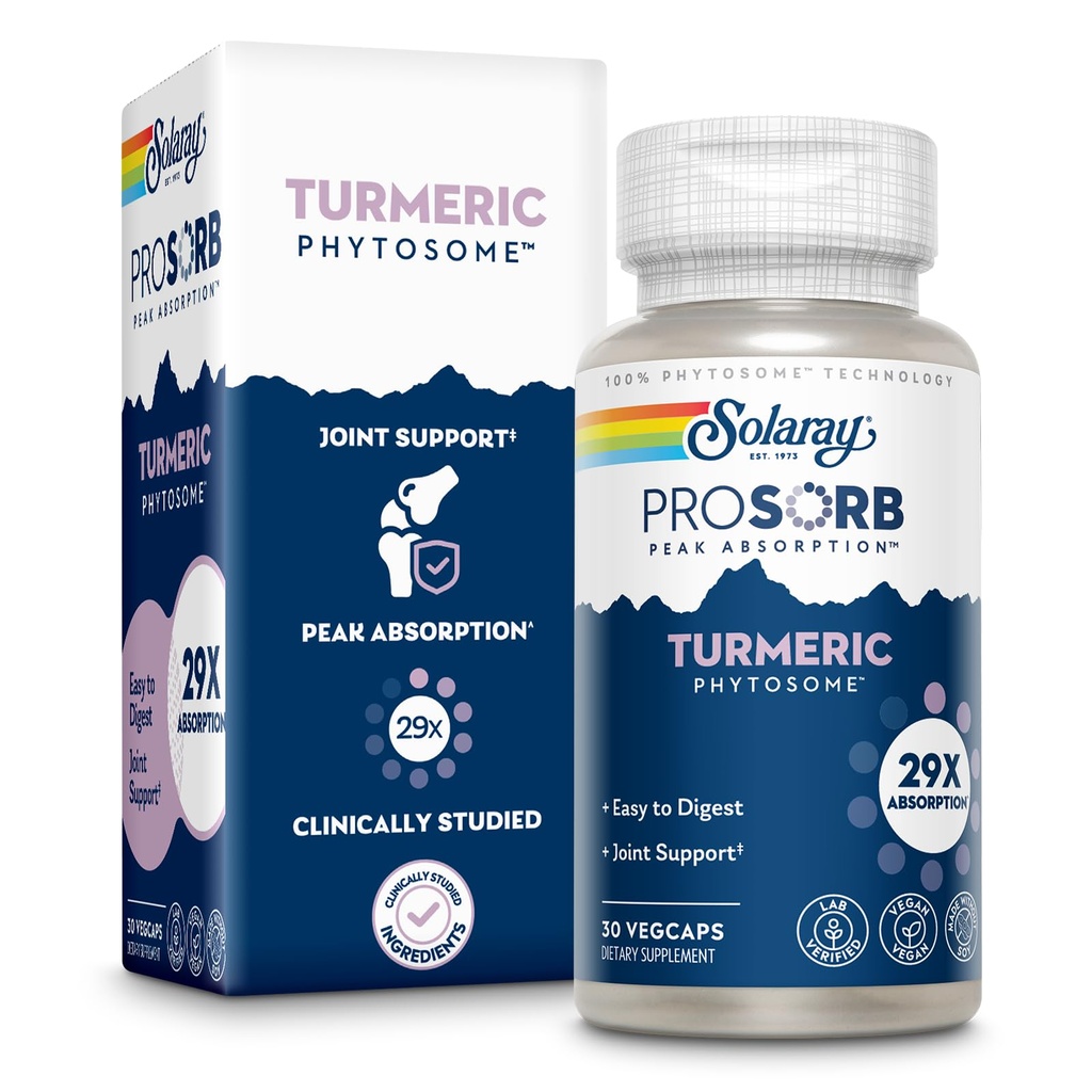SOLARAY ProSorb Kurkumin dodatek Phytosome 500 mg - 29X visoka absorpcija Kurkumin dodatek za skupno zdravstveno podporo - Easy-to-Digest Curcumin, Vegan, 60-dnevno garancijo, 30 Serv, 30 VegCaps