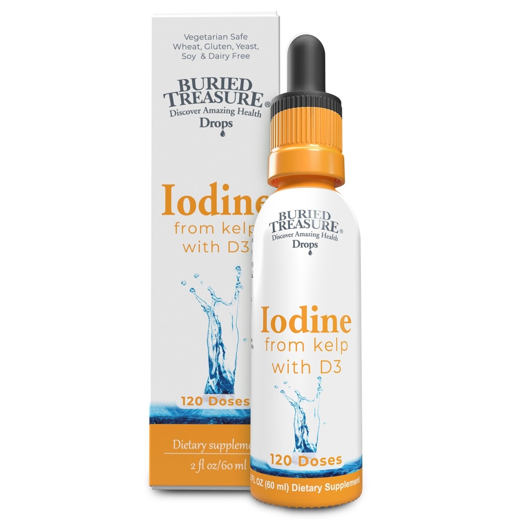 Zakopani zaklad Jodine kapljice iz Kelp - 2% tekoče kapljice,120 Serving, 2 fl oz, naravna ščitnica & Imunska podpora, Vegan & Non GSO