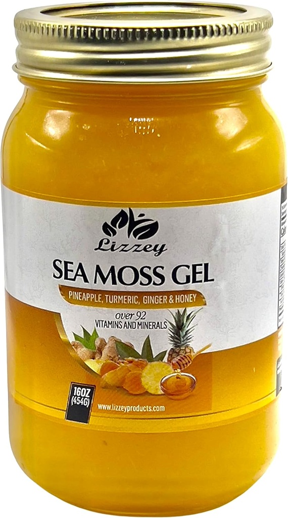 Lizzey 100% Organic, Ananas arome Morje Moss Gel s kurkuma & Ginger za imuno zdravje in prebavna podpora, za moške in ženske, Vse naravne Superfood dodatek