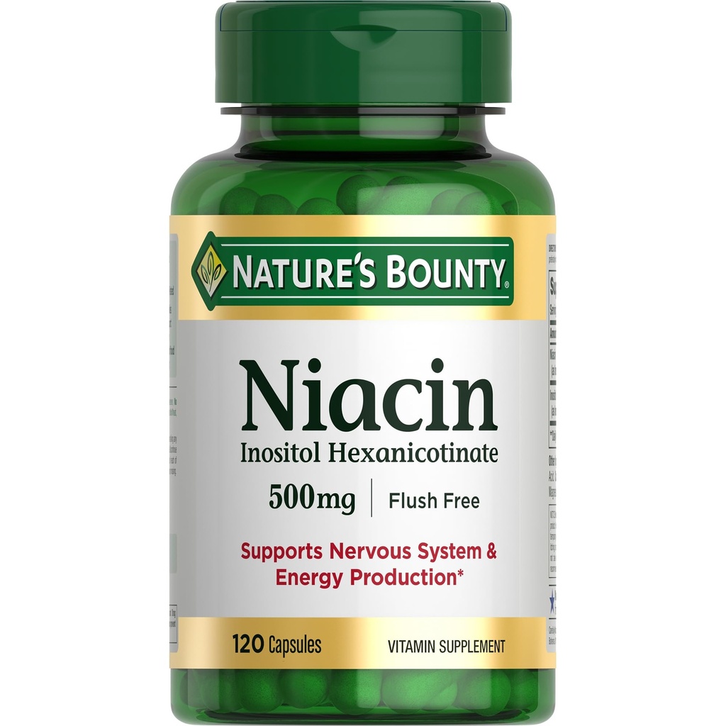 Narava Bounty Niacin 500mg Brez Flush, celična energijska podpora, Podpira zdravje živčevja, 120 kapsul