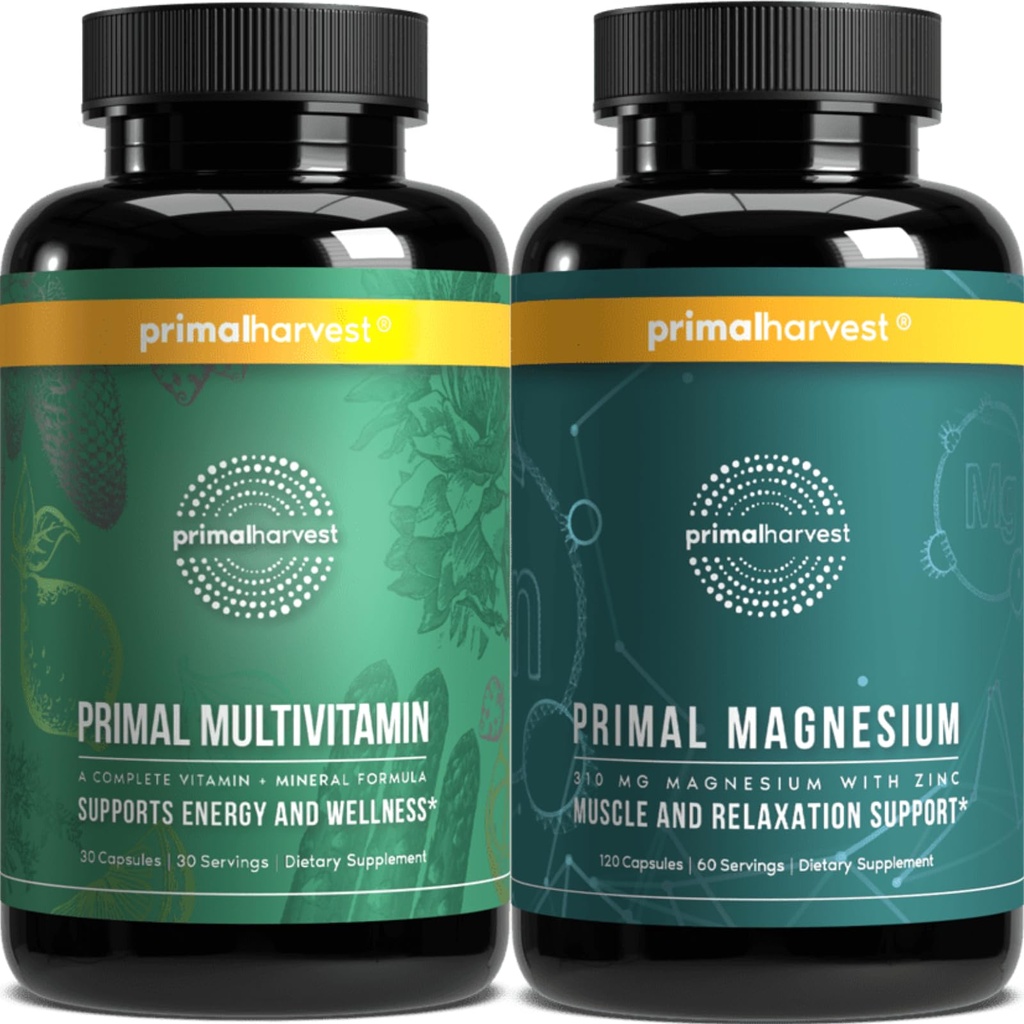 Primal žetev Multivitaminski in magnezijevi dodatki za ženske in moške Multi vitaminske kapsule in magnezijev glicinat tablete paket