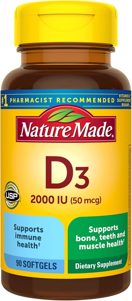 Vitamin D3 2000 i.e. (50 mcg), dodatek vitamina D za kosti, zobe, mišice in imuno-zdravje, 90 kapsul, 90 dni