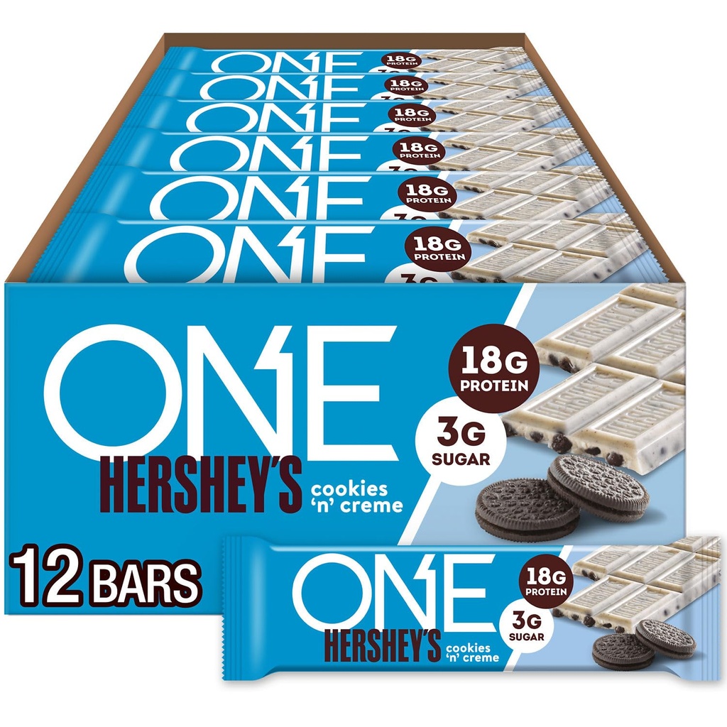 ONE proteinske palice, Hersheyjevi piškotki 'n' Creme, Gluten brez 18g beljakovin in 3g sladkorja, shrambe, 2,12 oz (12 štetje)