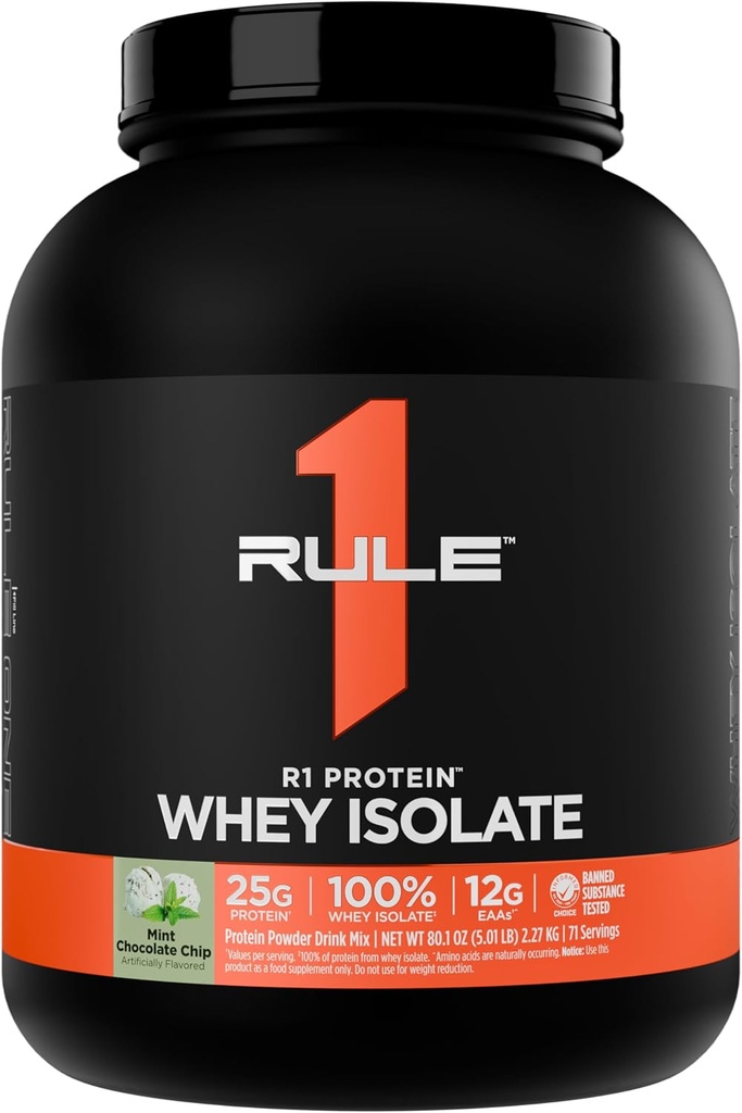 Pravilo 1 R1 beljakovine Whey Isolate - s 25g proteini & 6g BCAA izključno iz izoliranih in hidroliziranih virov za regeneracijo vadbe (5 funtov*, metin čokoladni čip)