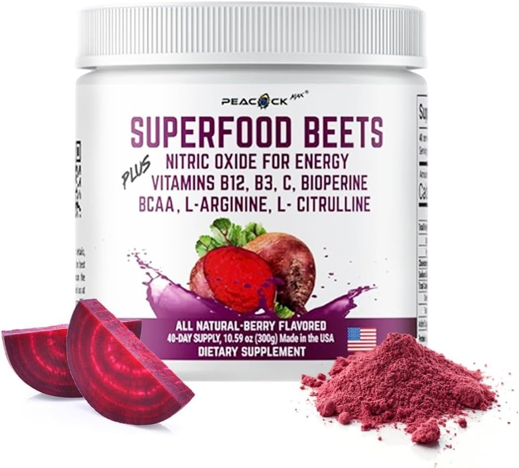Superfood Beets Powder, 10.59oz 40 Servings - Pese Powder Organic Beet Koren mešanica z zelenim čajem in jagodičevjem aroma, ne-GMO, rastlinsko-bazenska mešanica