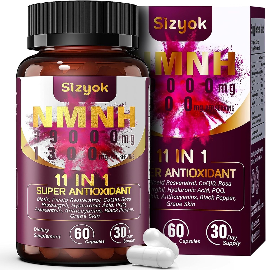 11-v-1 NMNH (dihidronikotinamid mononukleotid), 600 mg na serviranje, NAD+ dodatek z Resveratrolom, CoQ10 za podporo NAD+ Ravni, NMNH dodatek za preprečevanje staranja, 60 Štetje, 30 dan dobave-54