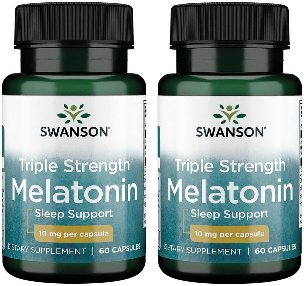 Swansonova trojna moč Melatonin - naravna podpora za spanje za prekinjene cikluse spanja - (60 kapsul, 10 mg vsak) 2 pakiranji