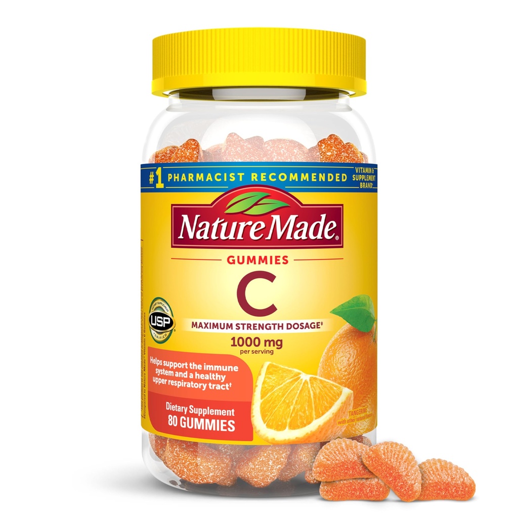 Narava made maksimalna moč odmerek vitamina C 1000mg na strežbo, Imunska podpora Vitamin C Gumies za odrasle, 80 Vitamin C Gumies, 20 Day Supply