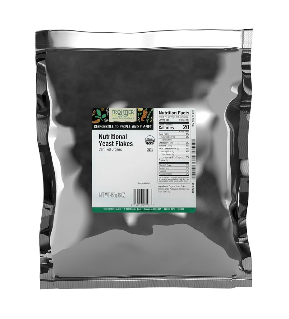 Frontier Co-op Organic Nutritional Yast Kosmiči, 16 Oz, Bulk Bag - Essential B Vitamini, neobsevani, Košir Yast - Parmezan Sir substitute