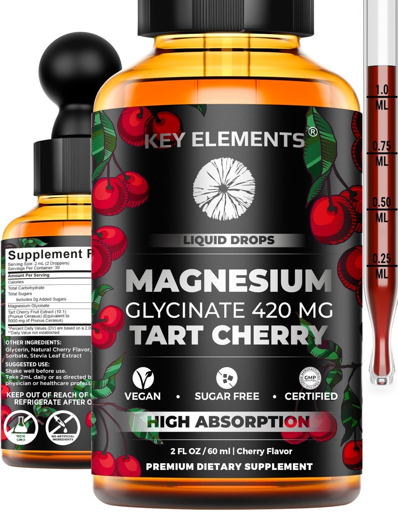 Tekoči magnezijev glicinat 420 Mg z naravnim izvlečkom katranske češnje 