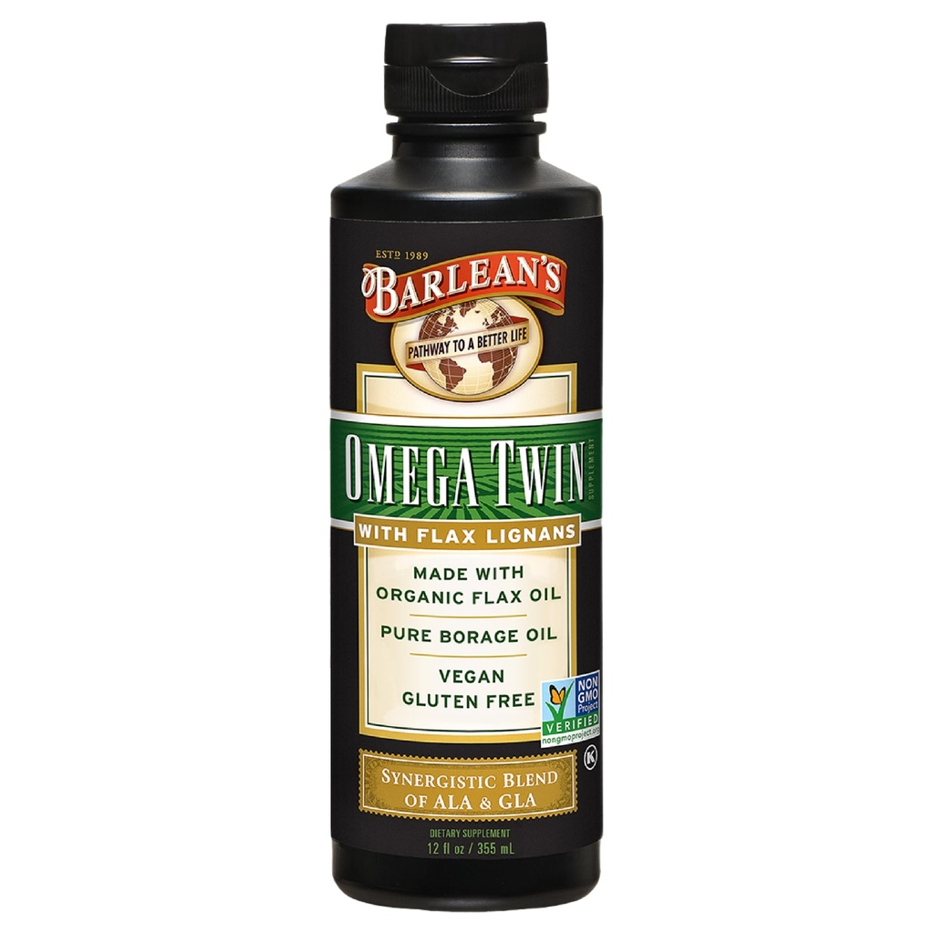 Barlean's Omega Twin tekoče laneno olje in čisto borage olje dodatek z Lignans, 6,010mg ALA in 465mg GLA Omega Maščobne kisline iz organskega lanu in hladno stisnjenih borage semena, 12 oz