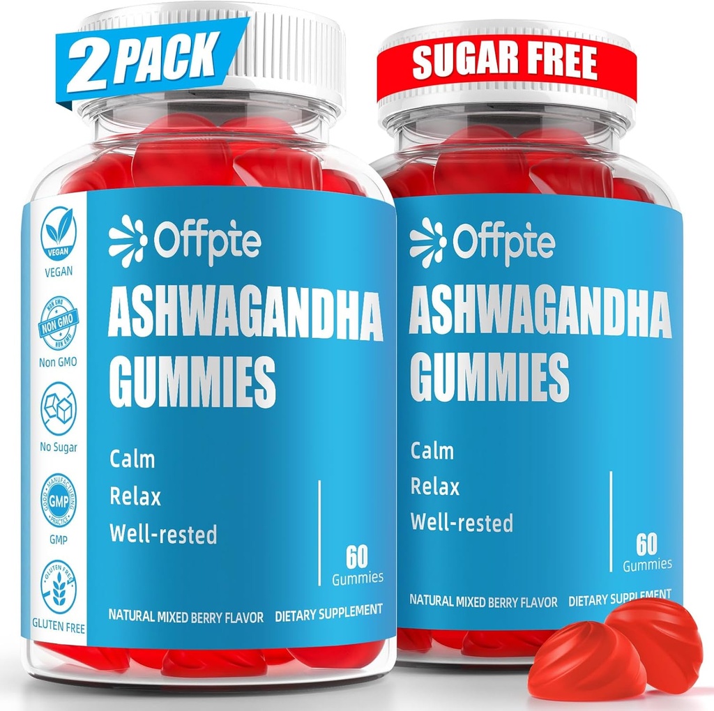 Ashwagandha Gummies Sladkor prost za ženske, Visoka moč Ashwagandha Root Extract dodatki z L-Theanine GABA Kamilica Kurkurja Vitamin D3 B12 za stres Odrasli Vegan (Mešano Berry)