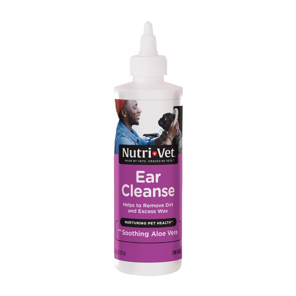 Čiščenje ušes Nutri-Vet za pse, tekoče čiščenje ušes z blažilno alojo in salicilno kislino, Odstranjuje in čisti Wax, Dirt, in Debris, Deodorazizes, in Itch Relief, Gentle Veterinarian Formulied, 8oz