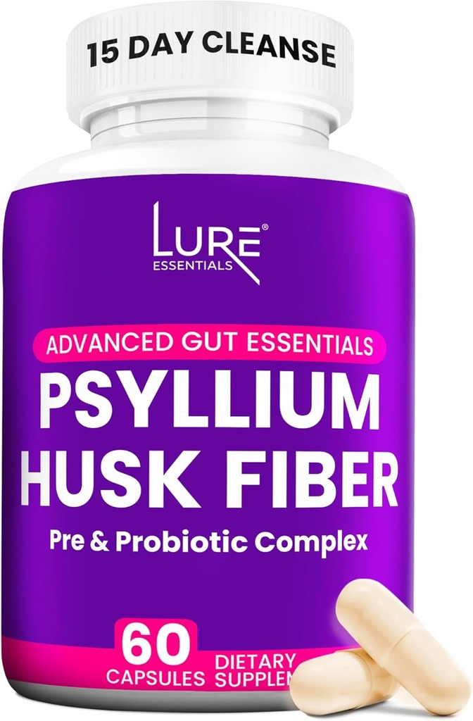 Lure Essentials Psyllium Husk Kapsule za čiščenje kolonij - Prebiotične in probiotične vlaknine