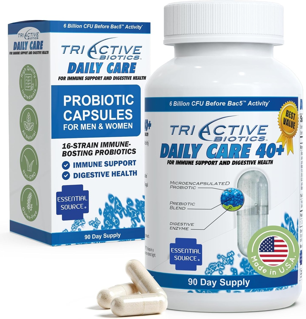 TriActive Biotics Daily Care - Probiotiki za ženske in moške, Prebiotična mešanica s 6 milijardami CFU - Probiotiki za digestivno zdravje - Podpora Gut Health, Imunska obramba - 90 kapsul