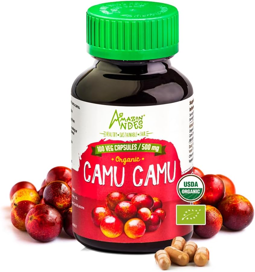 Camu Camu Kapsule l Močni vitamin C Vir l Imunski sistem Booster l Organic and Fairtrade Certified l 100 Veganske tablete l 1500mg na Serving l Non GSO in Gluten Free l Andi