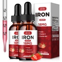 (2 paket) Tekoči železovi dodatki za ženske in moške železne kapljice železovi dodatki za anemijo s folatom, vitamin C, B12 za podporo rdečih krvnih celic-Dawberry, 4 Fl Oz