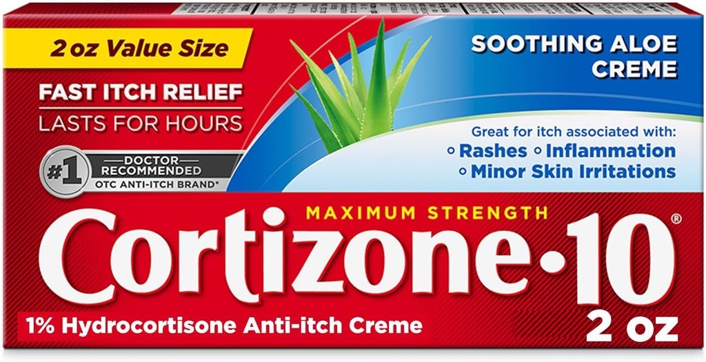 Kortizon 10 Največja moč krema proti srbenju z milo Aloe, 1% hidrokortizon Creme, 2 oz. (stara embalaža)