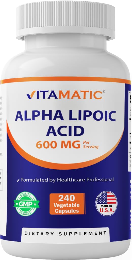 Vitamatska alfa lipojska kislina (ALA) 600mg na serviranje - 240 zelenjavnih kapsul - 120 serviranih - brez GMO & glutena