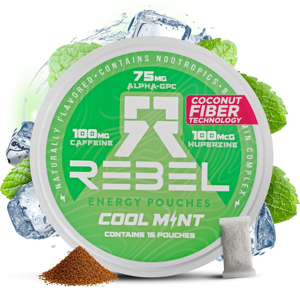 Nootropna energija Kofeinske vrečke • 100 mg kofeina • Alfa GPC • Huperzin A & Essential Vitamini • Sugar-free • Coconut Fiber tehnologija • Cool Mint aroma • 15 vrečke na pločevinko (Pack po 1)