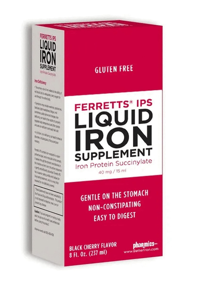 Železo Ferretts Liquid Supplement 40mg (IPS) - 8 Fl Oz iz črnega češnjevega arome visoke jakosti železa dodatki za otroke in nosečnice - Nežen in nezaščiteni Yummy Liquid Liquid dodatek